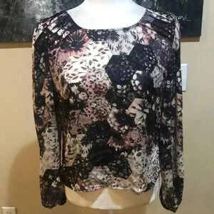 Xhilaration Long Sleeved Sheer Floral Top with Exposed Zipper Back-Size M